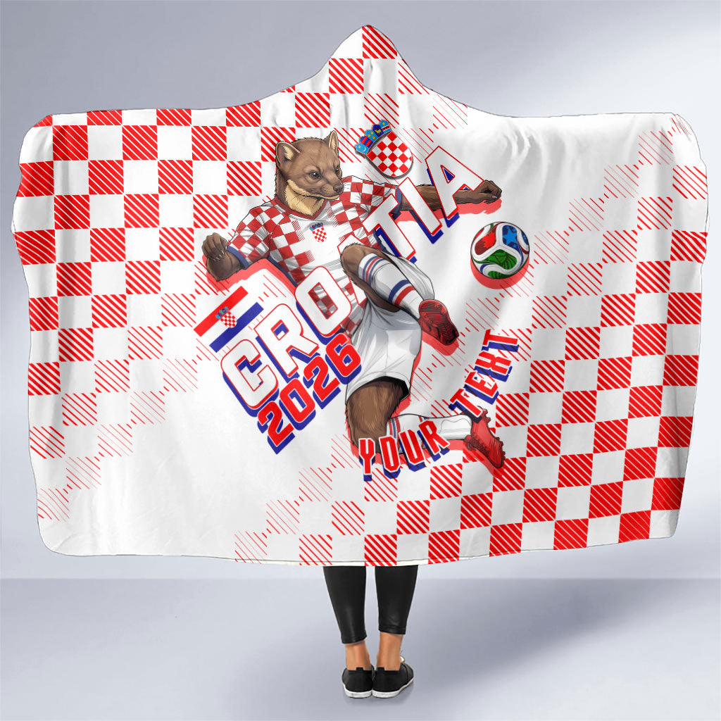 Personalized Croatia Soccer 2026 Hooded Blanket Funa Zlatica Football Mascot - Sahovnica Croatian Checkerboard