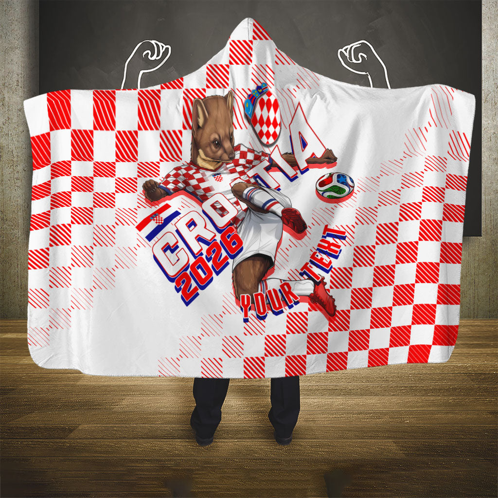 Personalized Croatia Soccer 2026 Hooded Blanket Funa Zlatica Football Mascot - Sahovnica Croatian Checkerboard