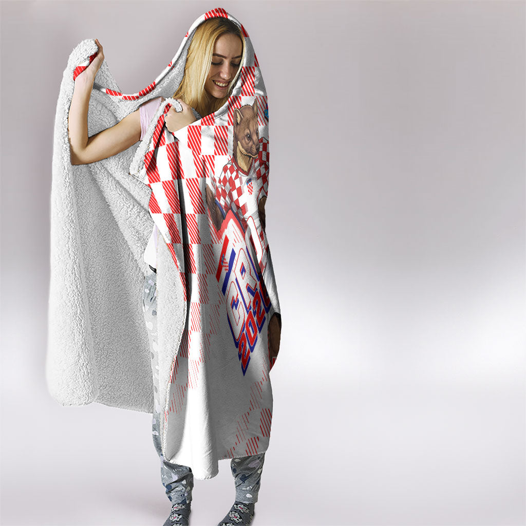 Personalized Croatia Soccer 2026 Hooded Blanket Funa Zlatica Football Mascot - Sahovnica Croatian Checkerboard