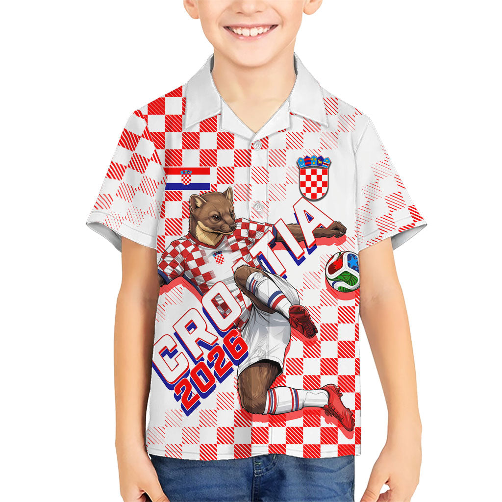 Personalized Croatia Soccer 2026 Kid Hawaiian Shirt Funa Zlatica Football Mascot - Sahovnica Croatian Checkerboard