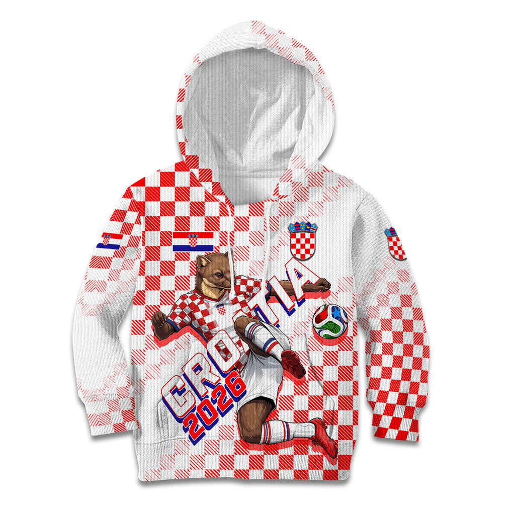 Personalized Croatia Soccer 2026 Kid Hoodie Funa Zlatica Football Mascot - Sahovnica Croatian Checkerboard