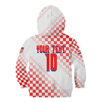 Personalized Croatia Soccer 2026 Kid Hoodie Funa Zlatica Football Mascot - Sahovnica Croatian Checkerboard