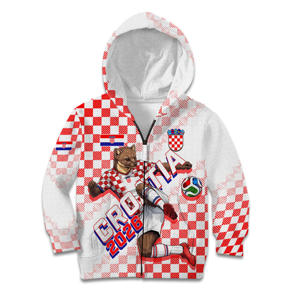 Personalized Croatia Soccer 2026 Kid Hoodie Funa Zlatica Football Mascot - Sahovnica Croatian Checkerboard