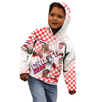 Personalized Croatia Soccer 2026 Kid Hoodie Funa Zlatica Football Mascot - Sahovnica Croatian Checkerboard