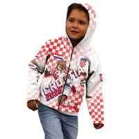 Personalized Croatia Soccer 2026 Kid Hoodie Funa Zlatica Football Mascot - Sahovnica Croatian Checkerboard