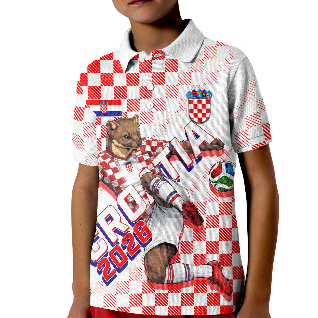 Personalized Croatia Soccer 2026 Kid Polo Shirt Funa Zlatica Football Mascot - Sahovnica Croatian Checkerboard