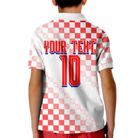 Personalized Croatia Soccer 2026 Kid Polo Shirt Funa Zlatica Football Mascot - Sahovnica Croatian Checkerboard
