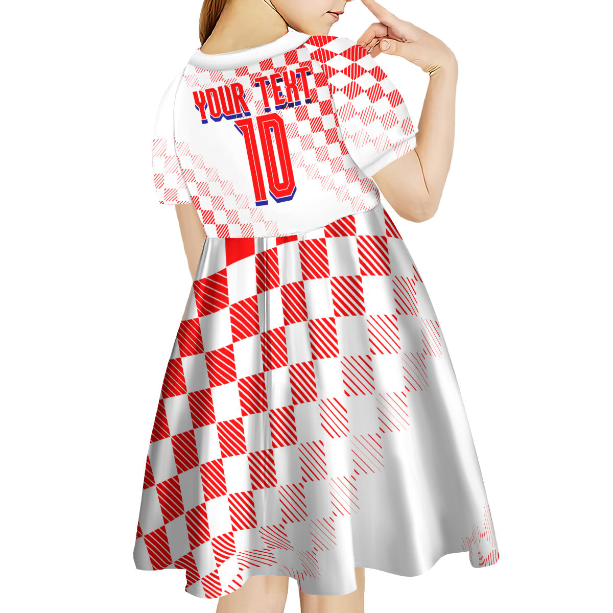 Personalized Croatia Soccer 2026 Kid Short Sleeve Dress Funa Zlatica Football Mascot - Sahovnica Croatian Checkerboard