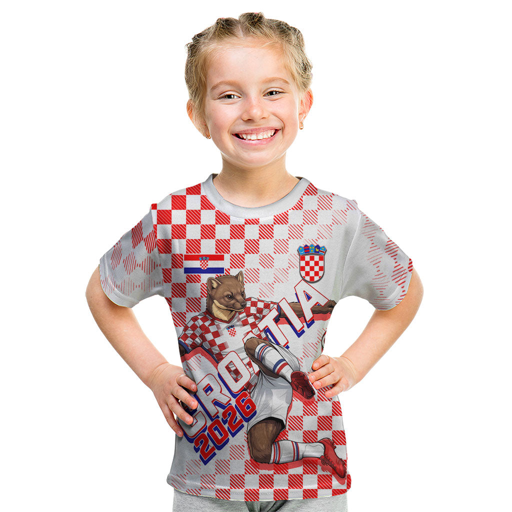 Personalized Croatia Soccer 2026 Kid T Shirt Funa Zlatica Football Mascot - Sahovnica Croatian Checkerboard