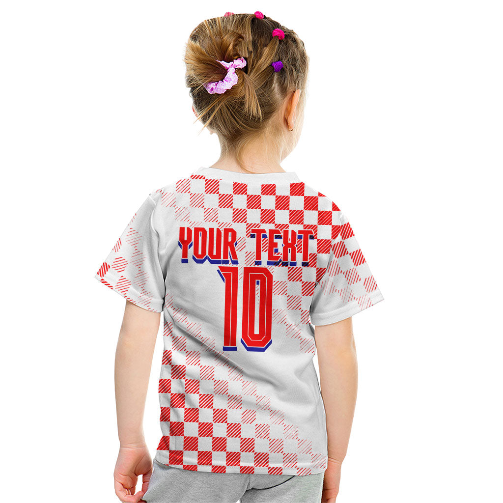 Personalized Croatia Soccer 2026 Kid T Shirt Funa Zlatica Football Mascot - Sahovnica Croatian Checkerboard
