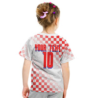 Personalized Croatia Soccer 2026 Kid T Shirt Funa Zlatica Football Mascot - Sahovnica Croatian Checkerboard