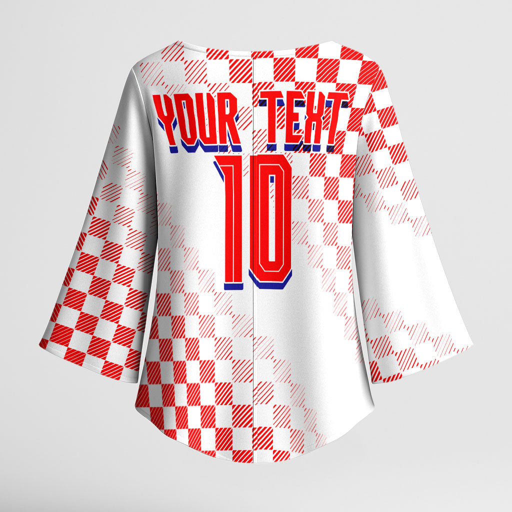 Personalized Croatia Soccer 2026 Kimono Sleeve Blouse Funa Zlatica Football Mascot - Sahovnica Croatian Checkerboard