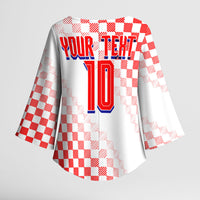 Personalized Croatia Soccer 2026 Kimono Sleeve Blouse Funa Zlatica Football Mascot - Sahovnica Croatian Checkerboard