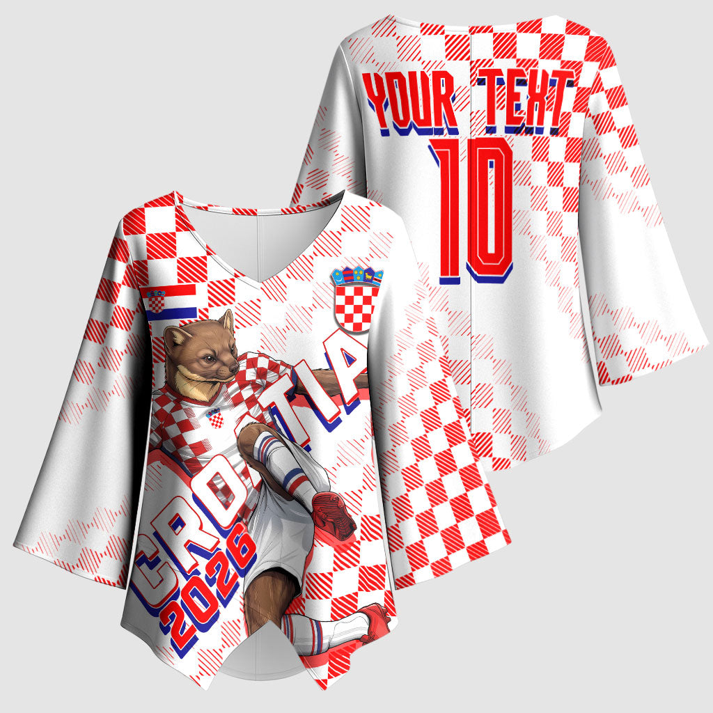 Personalized Croatia Soccer 2026 Kimono Sleeve Blouse Funa Zlatica Football Mascot - Sahovnica Croatian Checkerboard