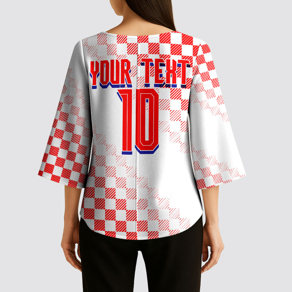 Personalized Croatia Soccer 2026 Kimono Sleeve Blouse Funa Zlatica Football Mascot - Sahovnica Croatian Checkerboard