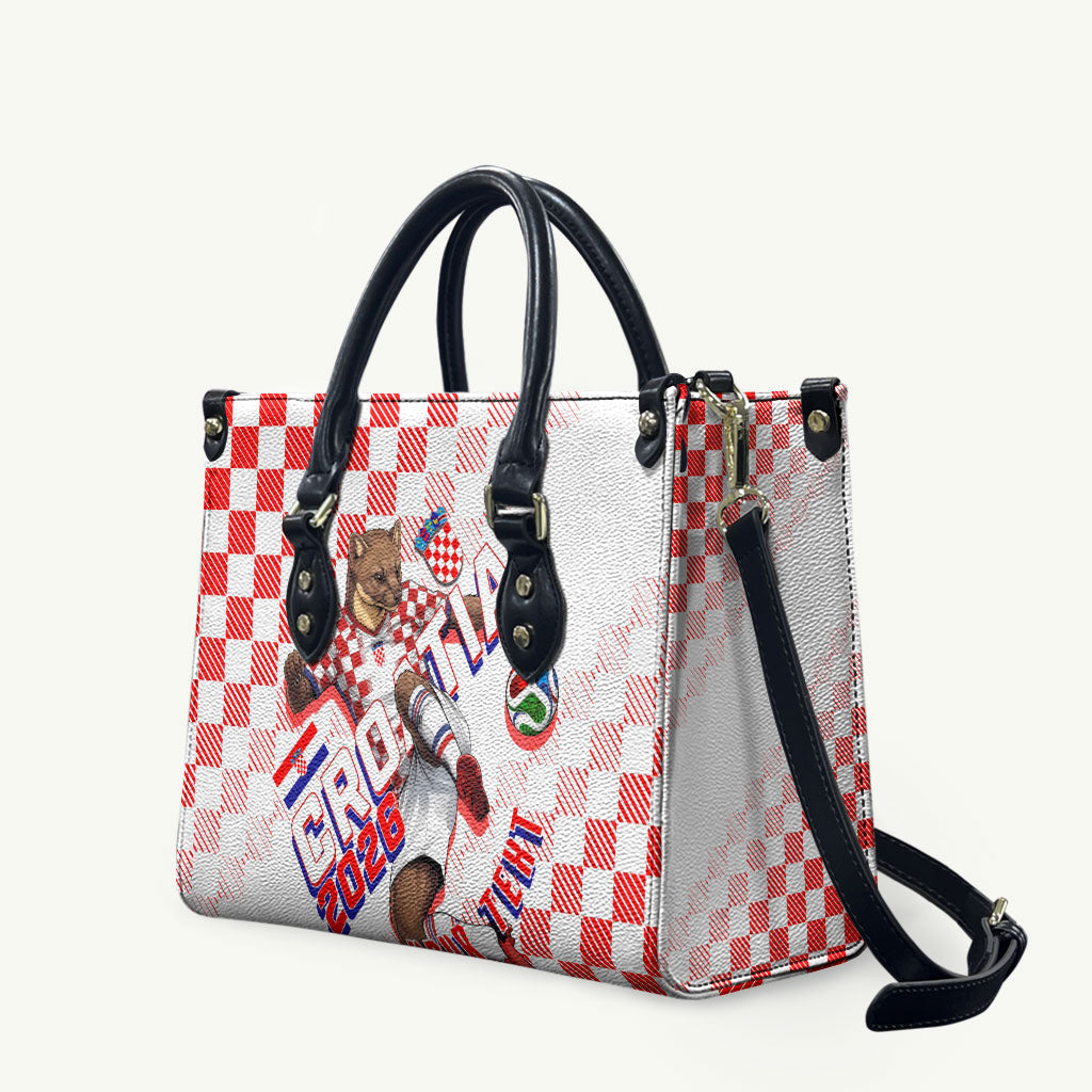 Personalized Croatia Soccer 2026 Leather Bag Funa Zlatica Football Mascot - Sahovnica Croatian Checkerboard