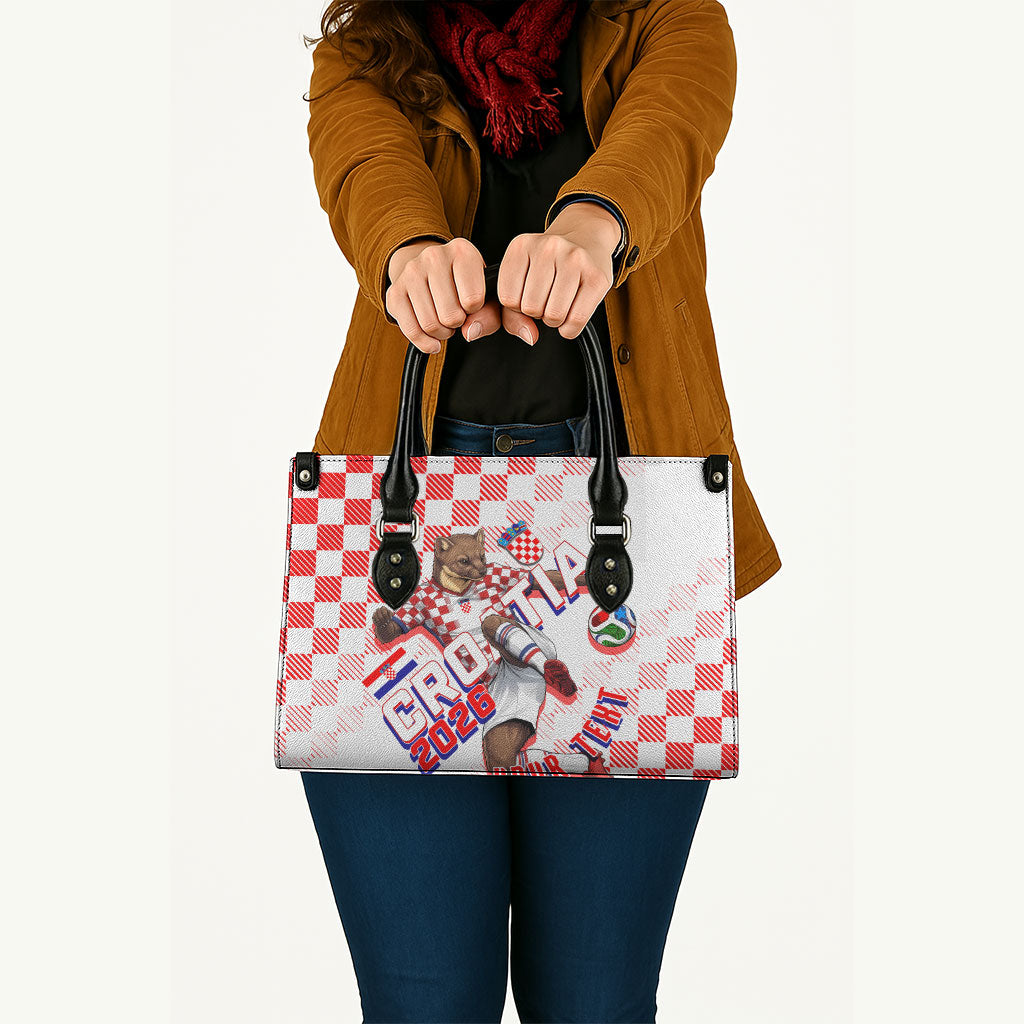 Personalized Croatia Soccer 2026 Leather Bag Funa Zlatica Football Mascot - Sahovnica Croatian Checkerboard