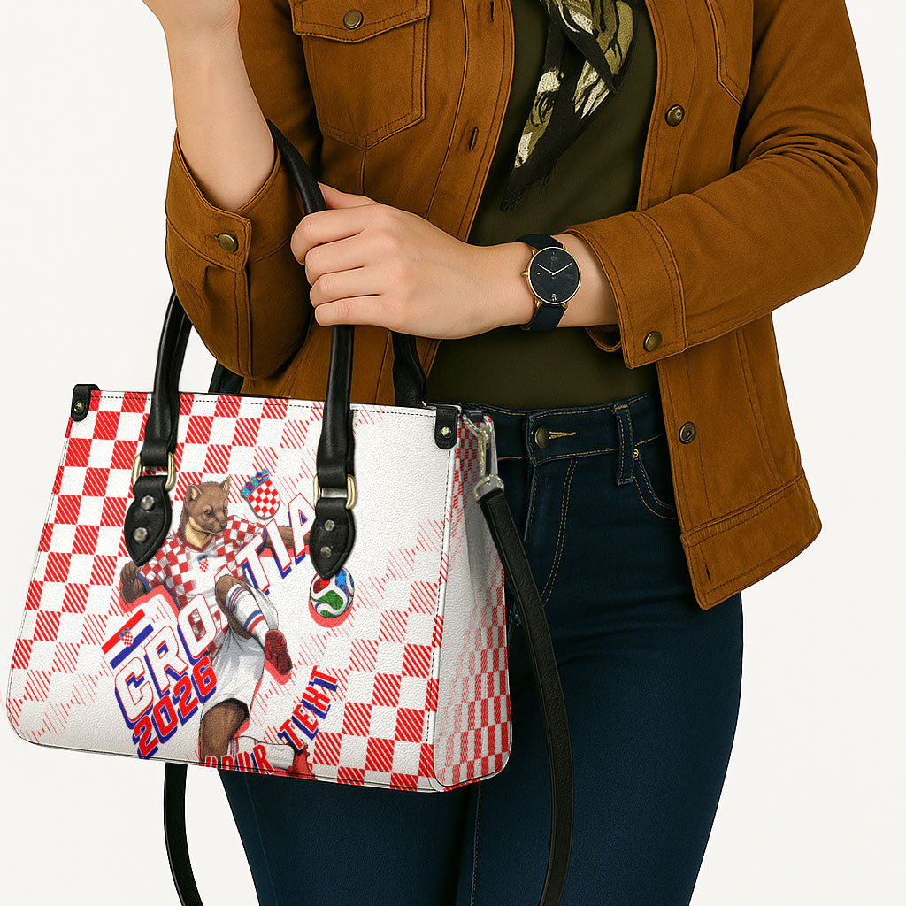 Personalized Croatia Soccer 2026 Leather Bag Funa Zlatica Football Mascot - Sahovnica Croatian Checkerboard