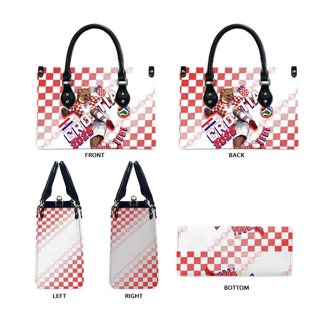 Personalized Croatia Soccer 2026 Leather Bag Funa Zlatica Football Mascot - Sahovnica Croatian Checkerboard