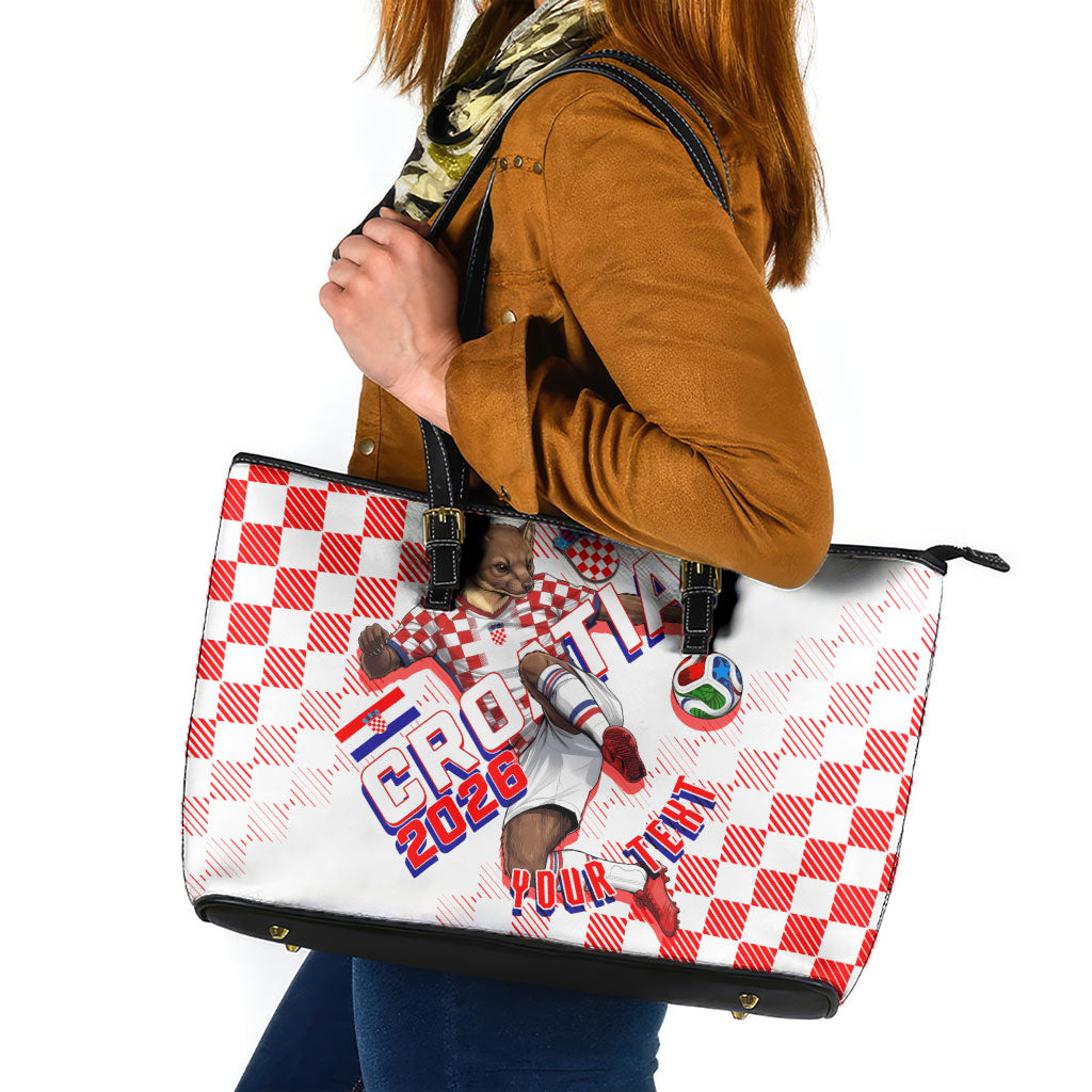 Personalized Croatia Soccer 2026 Leather Tote Bag Funa Zlatica Football Mascot - Sahovnica Croatian Checkerboard