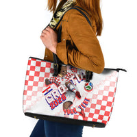 Personalized Croatia Soccer 2026 Leather Tote Bag Funa Zlatica Football Mascot - Sahovnica Croatian Checkerboard