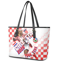 Personalized Croatia Soccer 2026 Leather Tote Bag Funa Zlatica Football Mascot - Sahovnica Croatian Checkerboard