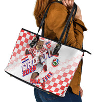 Personalized Croatia Soccer 2026 Leather Tote Bag Funa Zlatica Football Mascot - Sahovnica Croatian Checkerboard