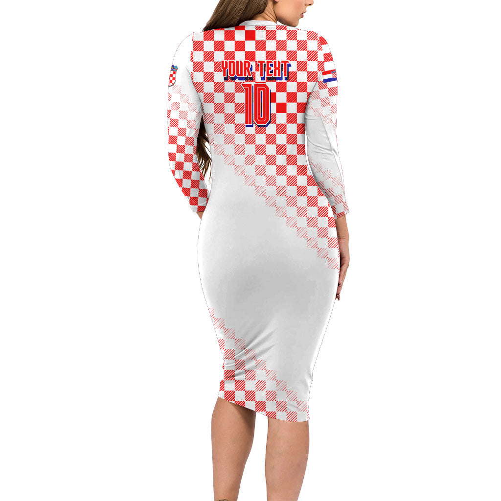 Personalized Croatia Soccer 2026 Long Sleeve Bodycon Dress Funa Zlatica Football Mascot - Sahovnica Croatian Checkerboard