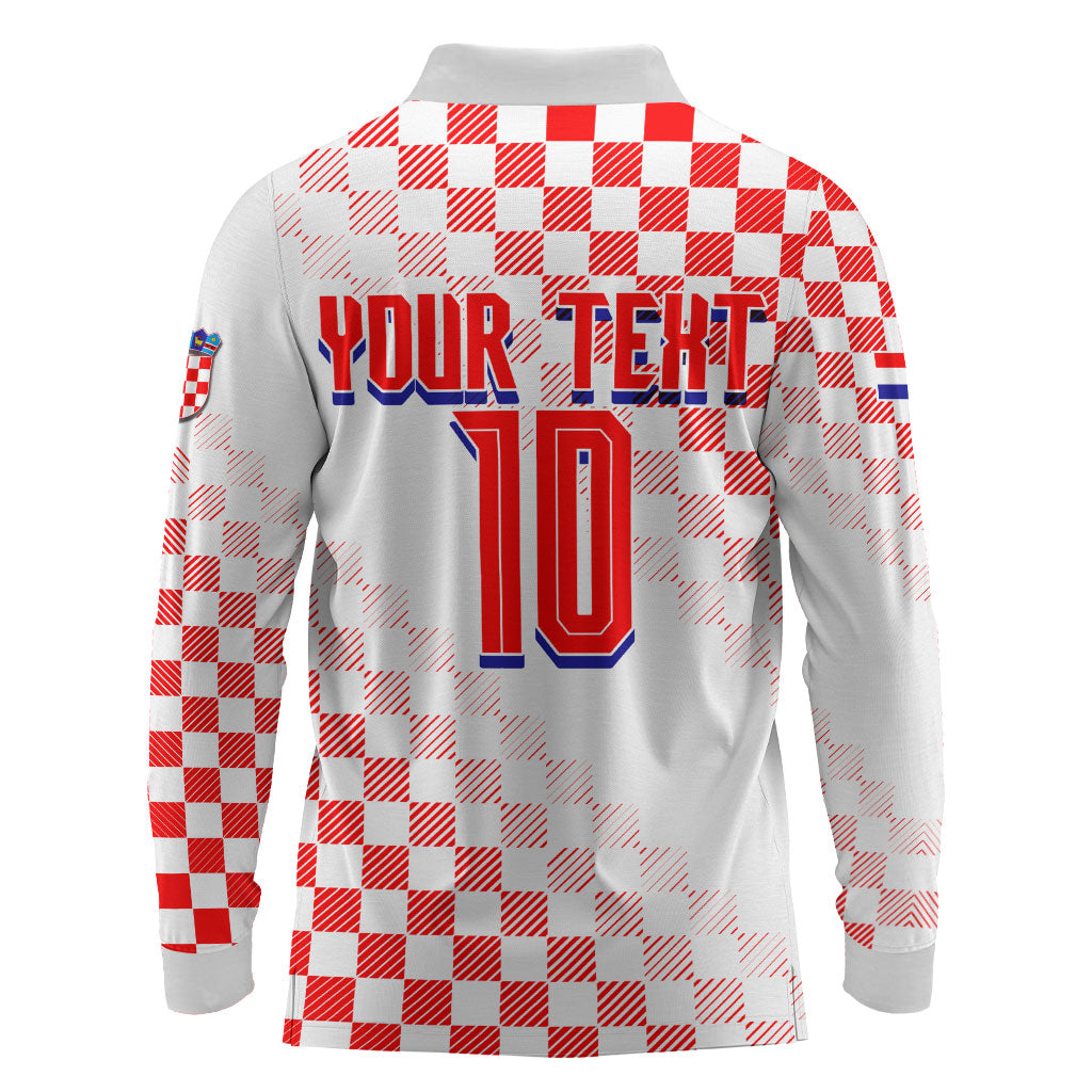 Personalized Croatia Soccer 2026 Long Sleeve Polo Shirt Funa Zlatica Football Mascot - Sahovnica Croatian Checkerboard