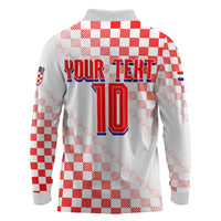 Personalized Croatia Soccer 2026 Long Sleeve Polo Shirt Funa Zlatica Football Mascot - Sahovnica Croatian Checkerboard