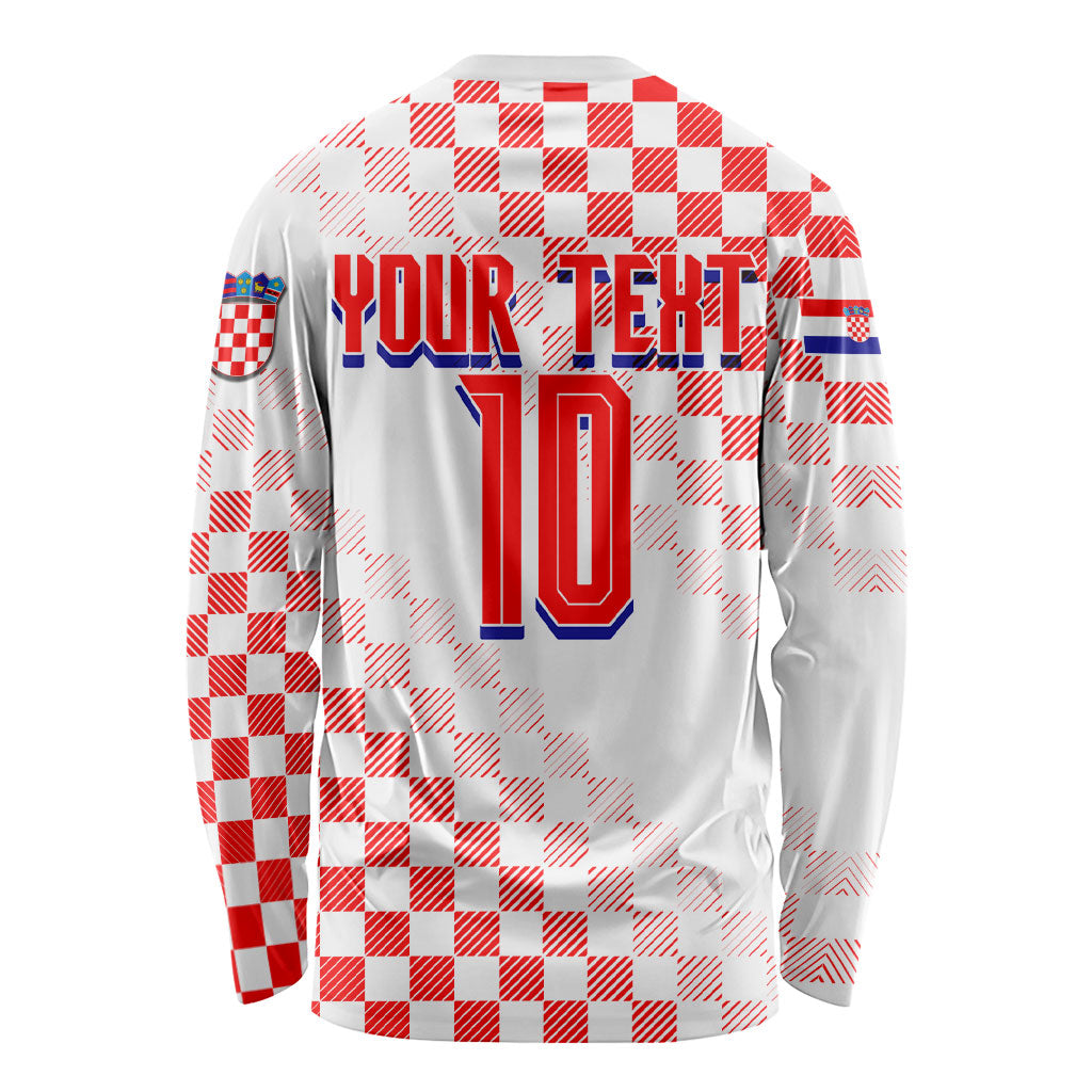 Personalized Croatia Soccer 2026 Long Sleeve Shirt Funa Zlatica Football Mascot - Sahovnica Croatian Checkerboard