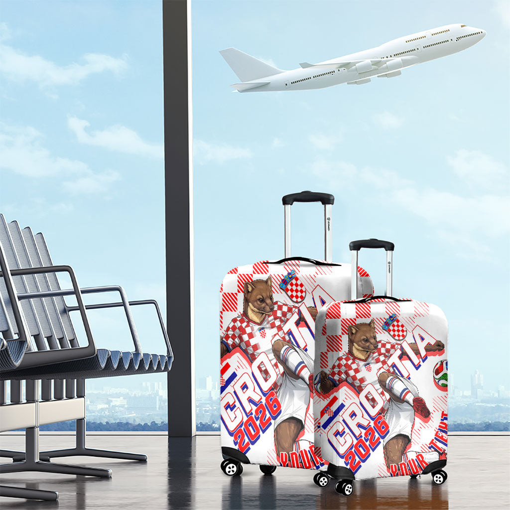 Personalized Croatia Soccer 2026 Luggage Cover Funa Zlatica Football Mascot - Sahovnica Croatian Checkerboard