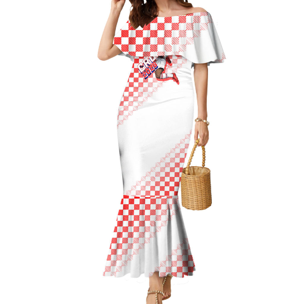 Personalized Croatia Soccer 2026 Mermaid Dress Funa Zlatica Football Mascot - Sahovnica Croatian Checkerboard