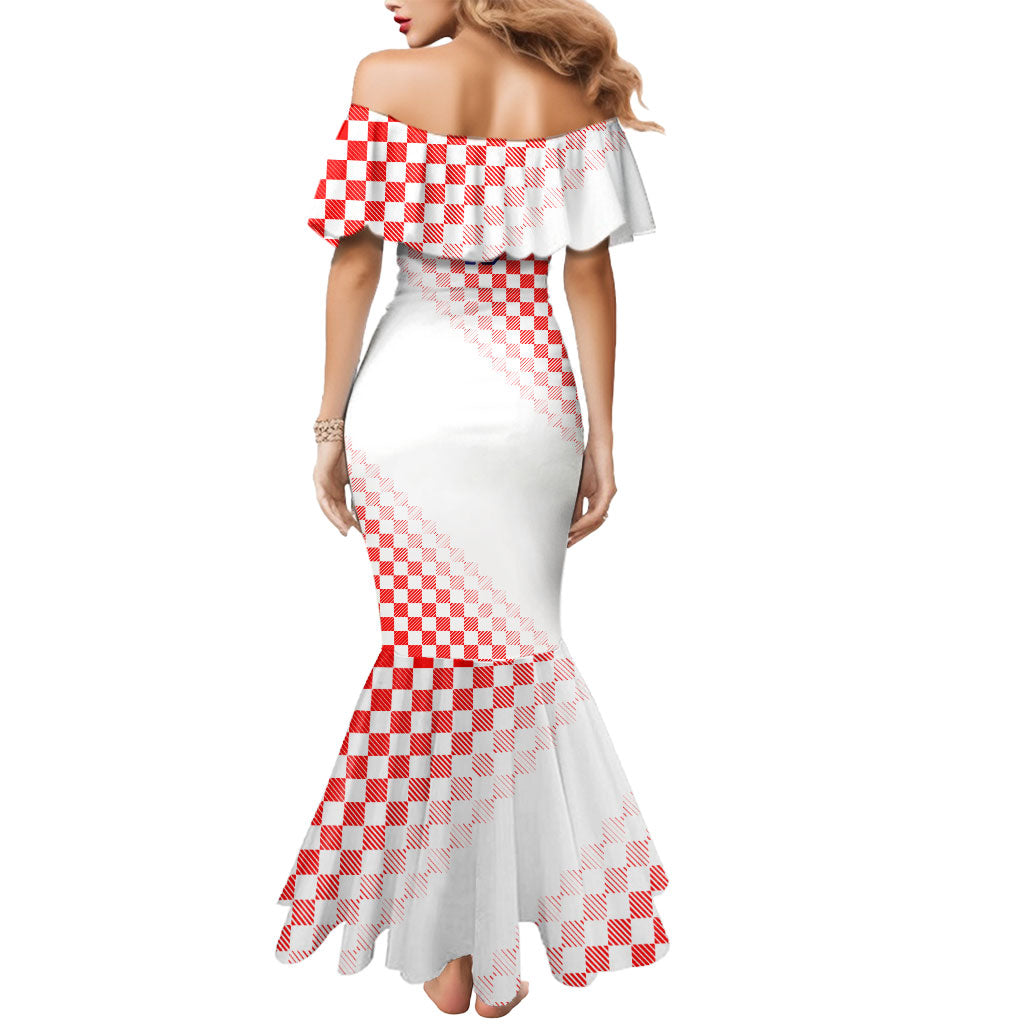 Personalized Croatia Soccer 2026 Mermaid Dress Funa Zlatica Football Mascot - Sahovnica Croatian Checkerboard