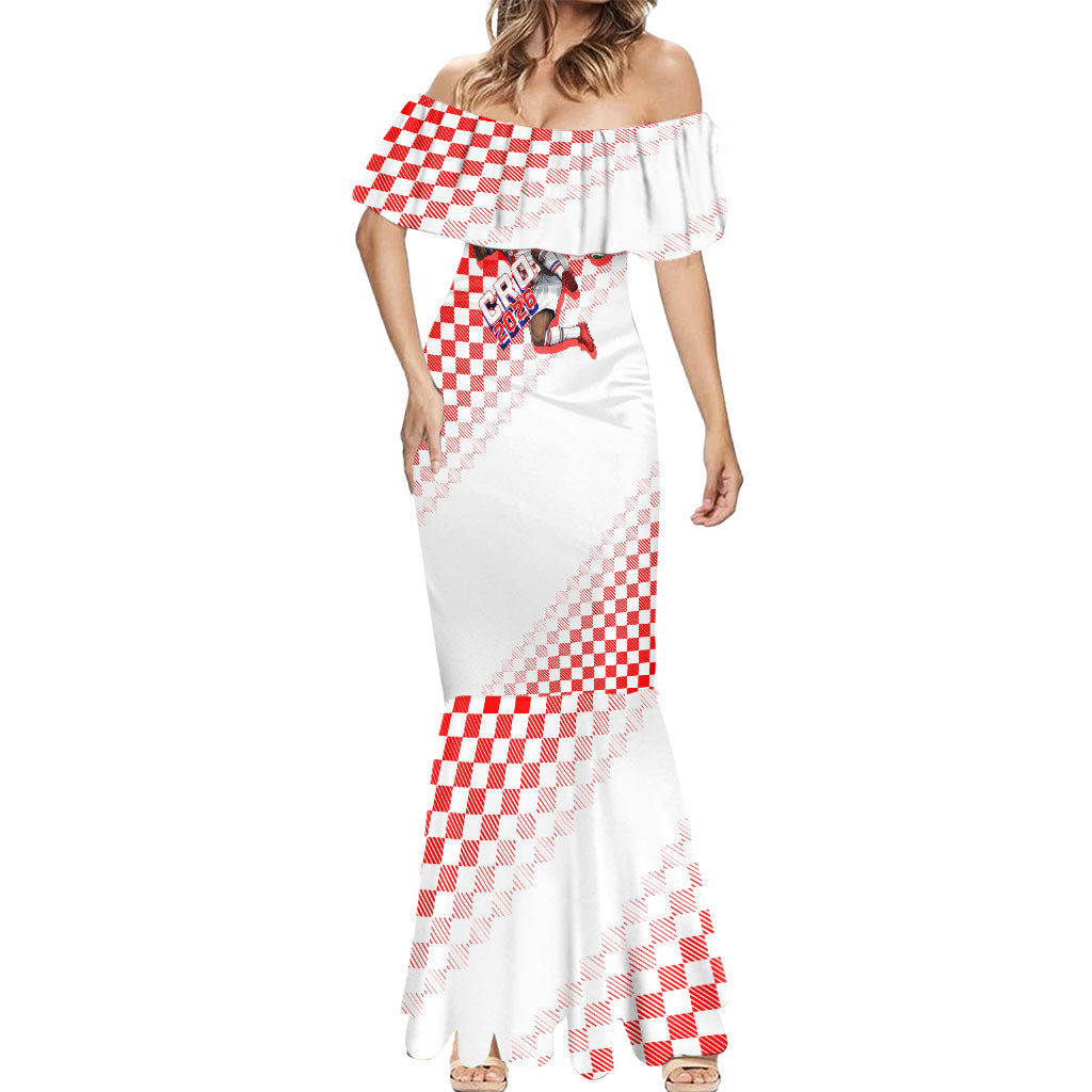 Personalized Croatia Soccer 2026 Mermaid Dress Funa Zlatica Football Mascot - Sahovnica Croatian Checkerboard
