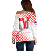 Personalized Croatia Soccer 2026 Off Shoulder Sweater Funa Zlatica Football Mascot - Sahovnica Croatian Checkerboard