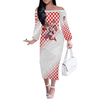 Personalized Croatia Soccer 2026 Off The Shoulder Long Sleeve Dress Funa Zlatica Football Mascot - Sahovnica Croatian Checkerboard
