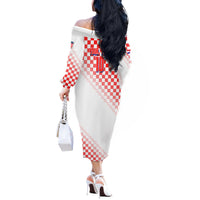 Personalized Croatia Soccer 2026 Off The Shoulder Long Sleeve Dress Funa Zlatica Football Mascot - Sahovnica Croatian Checkerboard