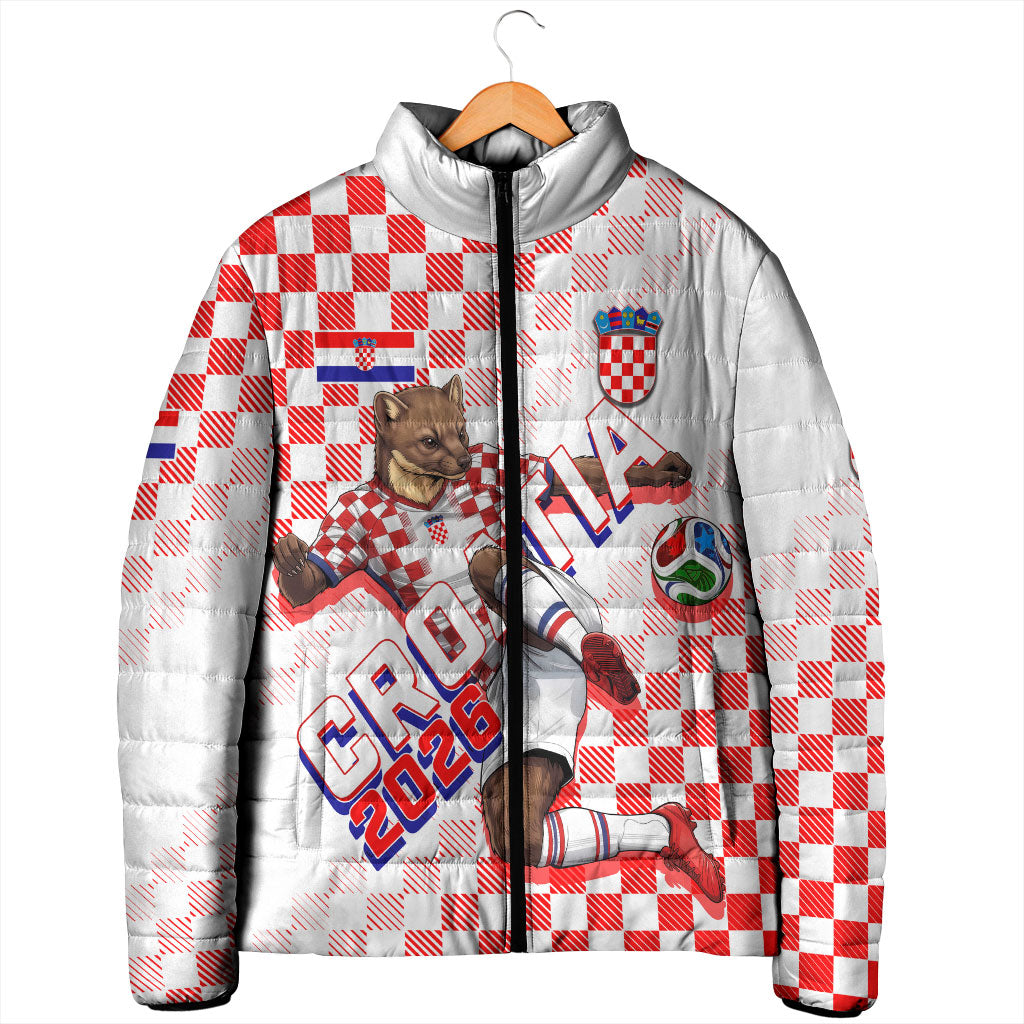 Personalized Croatia Soccer 2026 Padded Jacket Funa Zlatica Football Mascot - Sahovnica Croatian Checkerboard