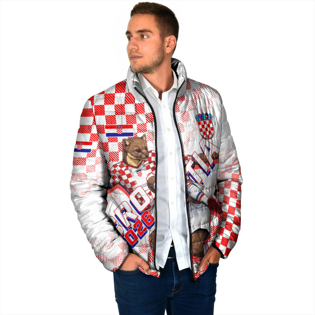 Personalized Croatia Soccer 2026 Padded Jacket Funa Zlatica Football Mascot - Sahovnica Croatian Checkerboard