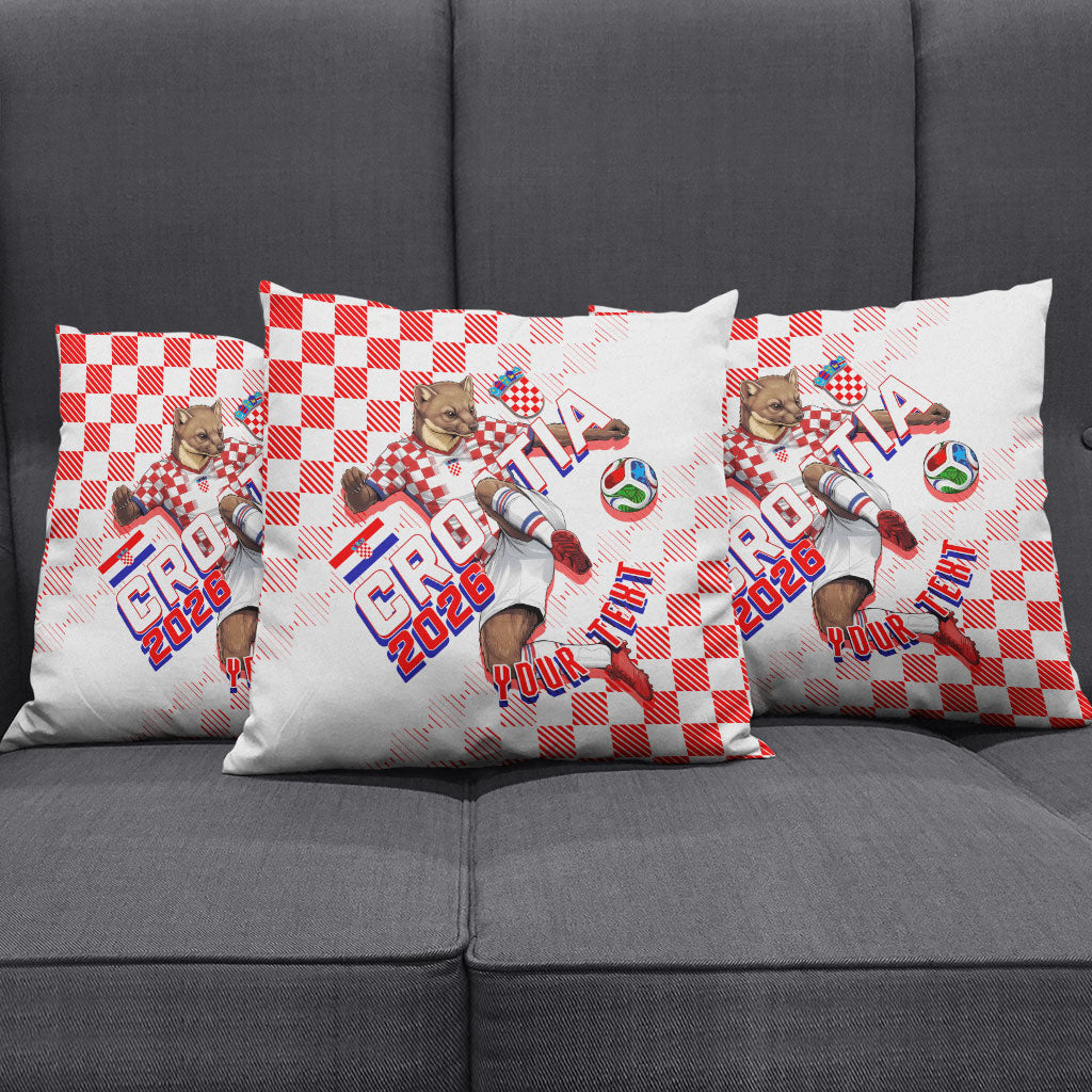 Personalized Croatia Soccer 2026 Pillow Cover Funa Zlatica Football Mascot - Sahovnica Croatian Checkerboard