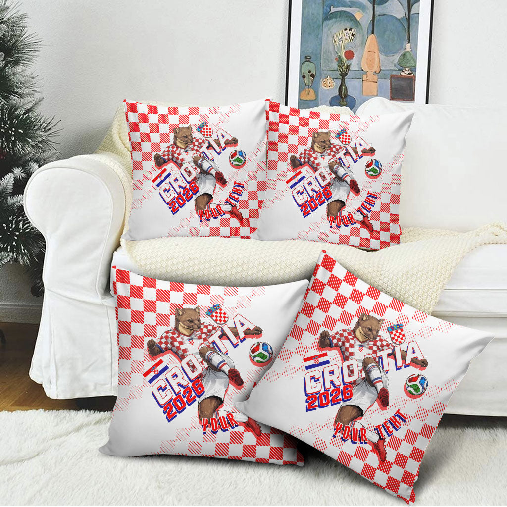 Personalized Croatia Soccer 2026 Pillow Cover Funa Zlatica Football Mascot - Sahovnica Croatian Checkerboard