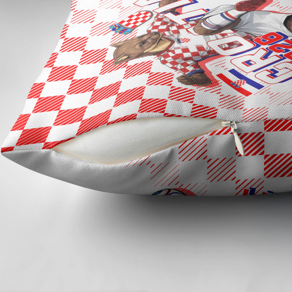 Personalized Croatia Soccer 2026 Pillow Cover Funa Zlatica Football Mascot - Sahovnica Croatian Checkerboard
