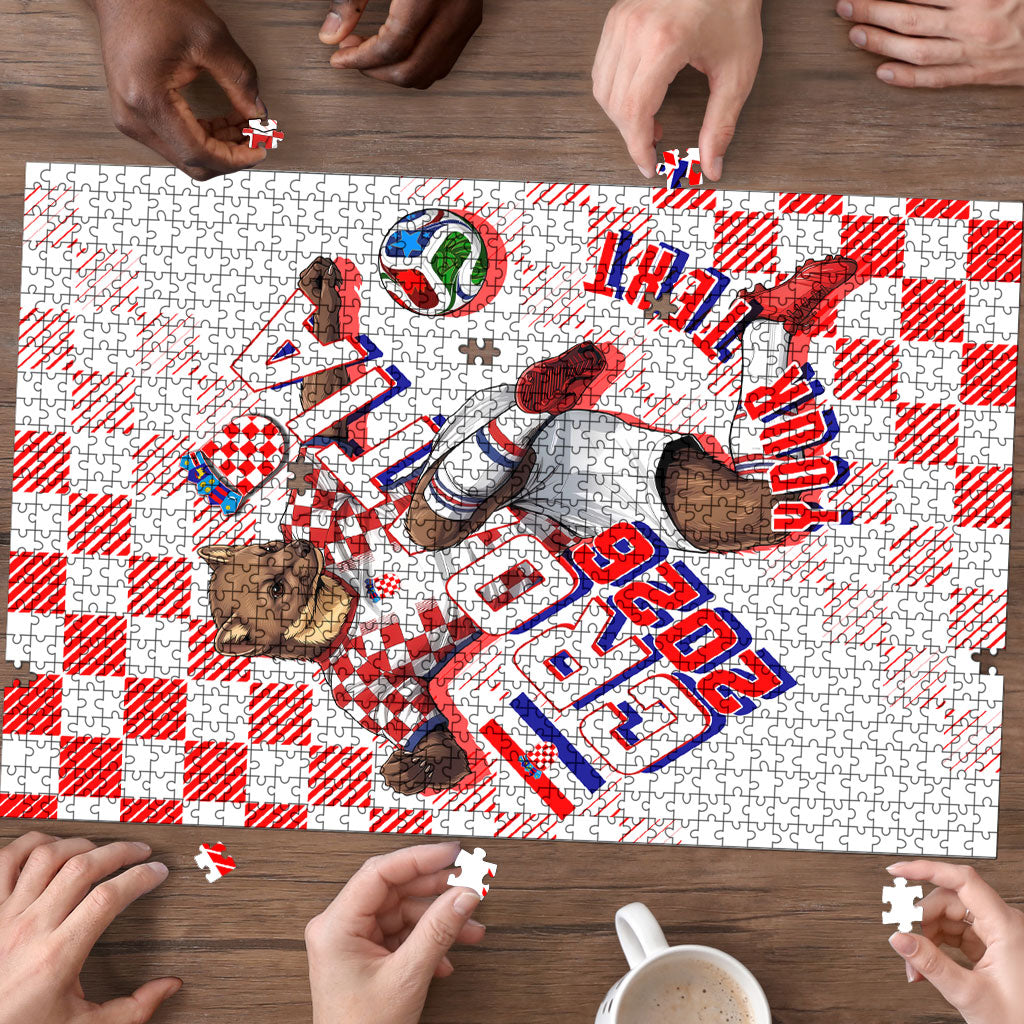 Personalized Croatia Soccer 2026 Puzzle Funa Zlatica Football Mascot - Sahovnica Croatian Checkerboard