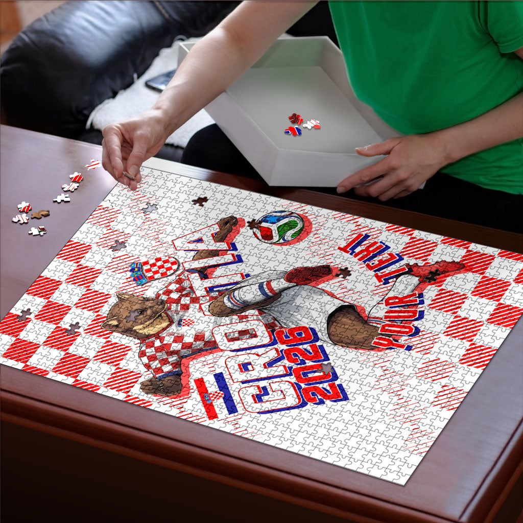 Personalized Croatia Soccer 2026 Puzzle Funa Zlatica Football Mascot - Sahovnica Croatian Checkerboard