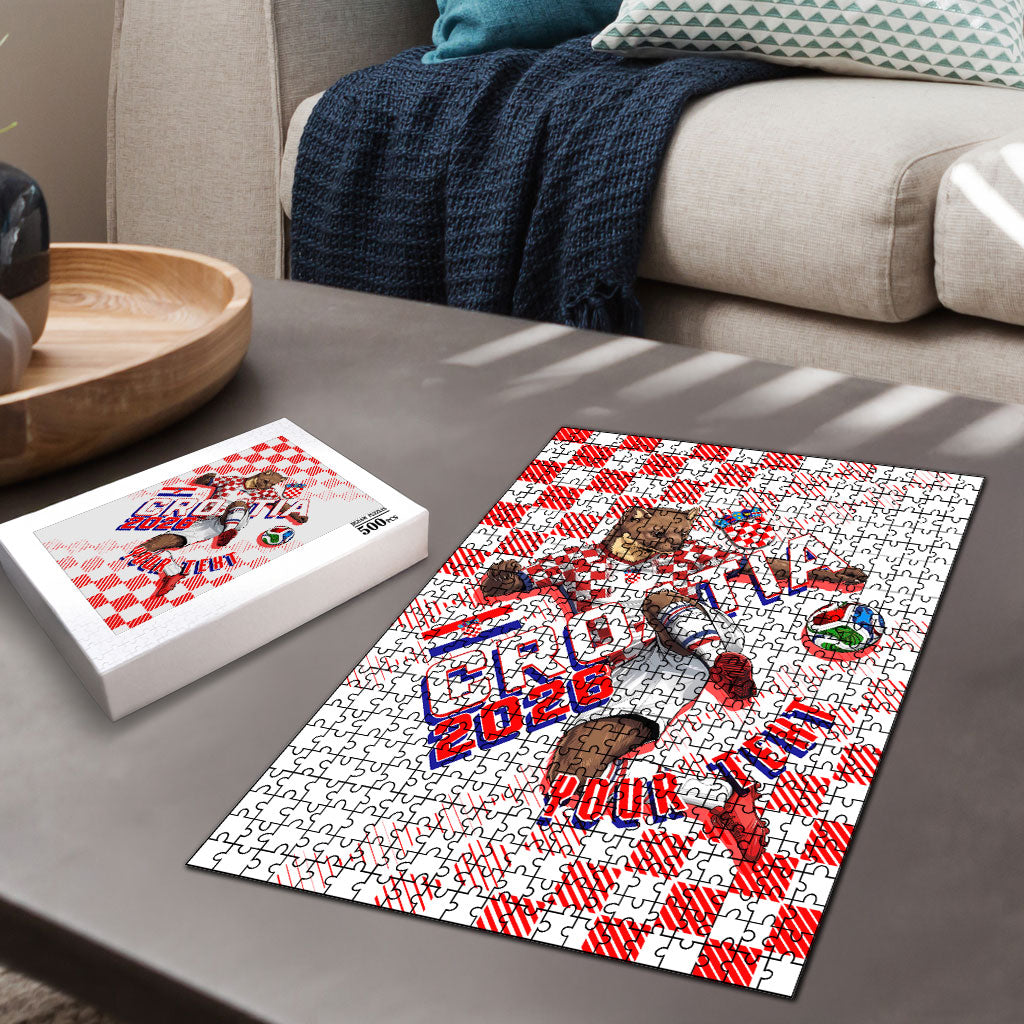 Personalized Croatia Soccer 2026 Puzzle Funa Zlatica Football Mascot - Sahovnica Croatian Checkerboard