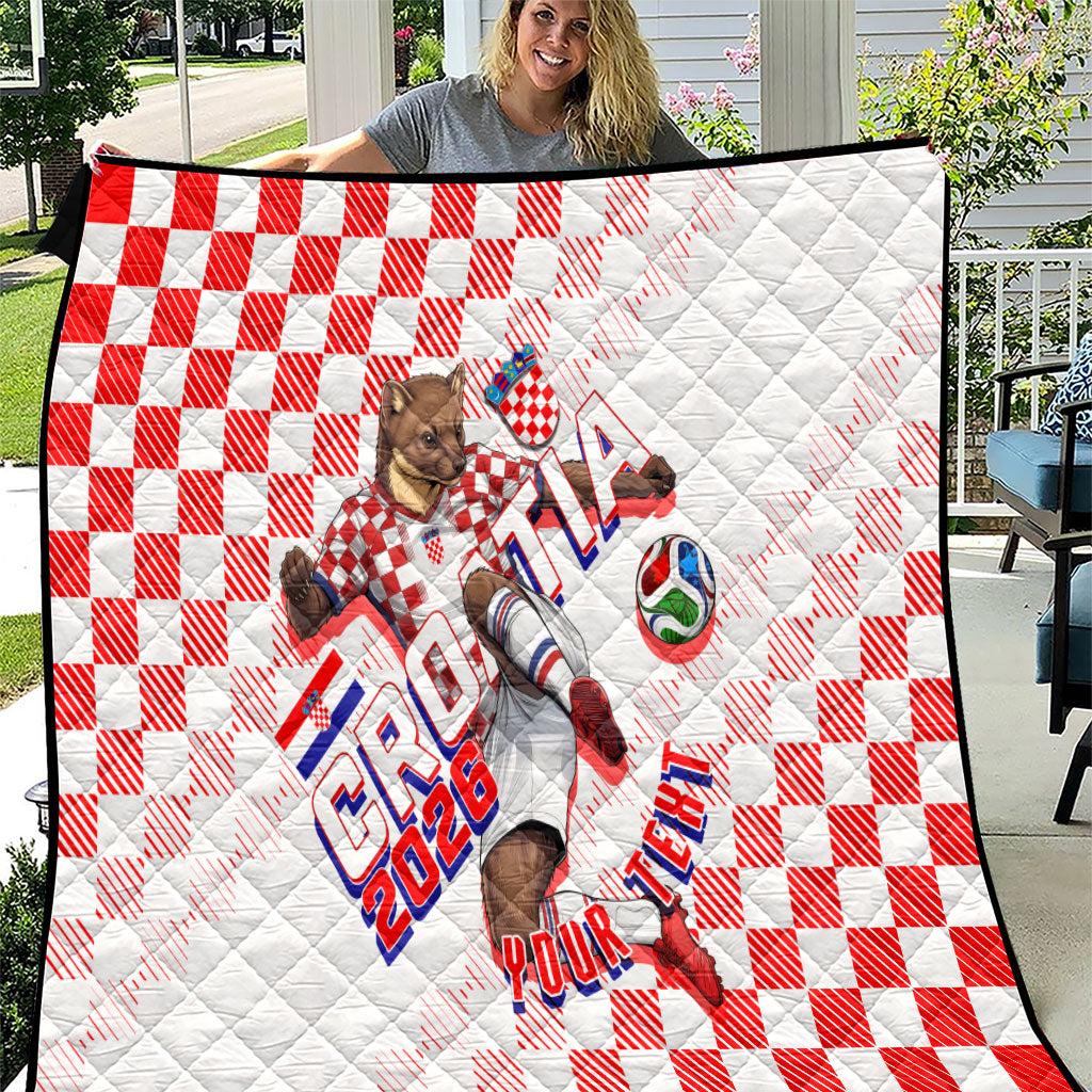 Personalized Croatia Soccer 2026 Quilt Funa Zlatica Football Mascot - Sahovnica Croatian Checkerboard