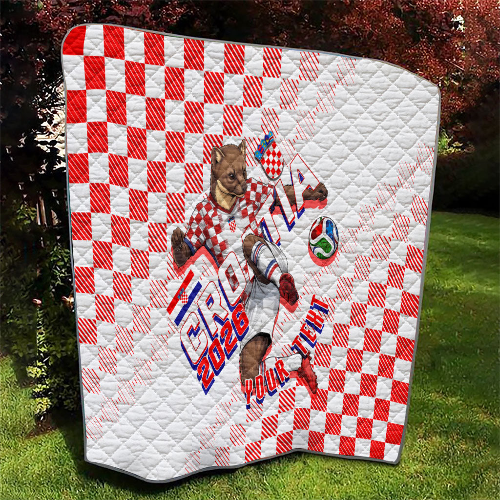 Personalized Croatia Soccer 2026 Quilt Funa Zlatica Football Mascot - Sahovnica Croatian Checkerboard