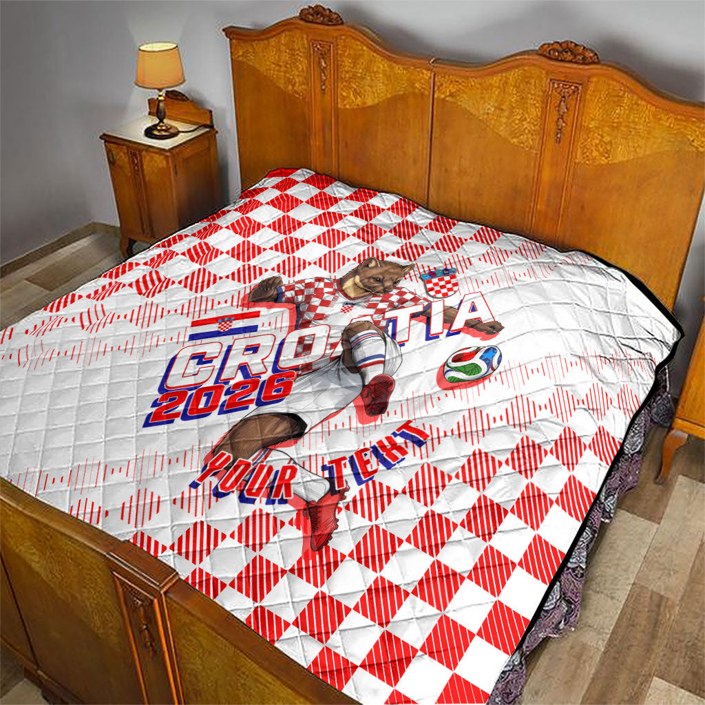 Personalized Croatia Soccer 2026 Quilt Funa Zlatica Football Mascot - Sahovnica Croatian Checkerboard