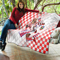 Personalized Croatia Soccer 2026 Quilt Funa Zlatica Football Mascot - Sahovnica Croatian Checkerboard